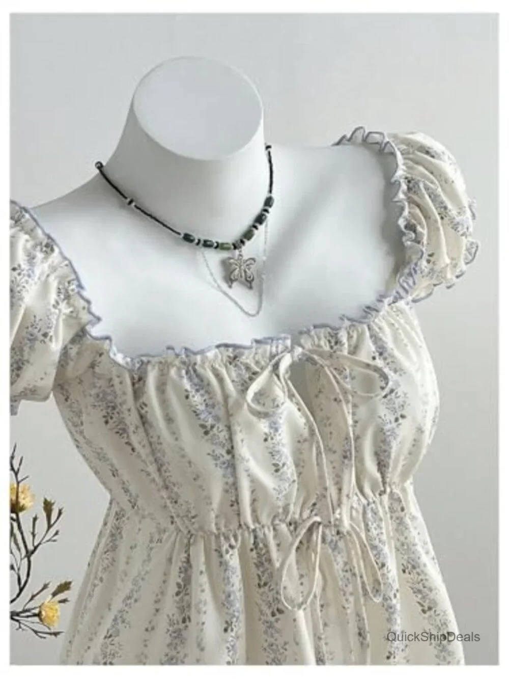 Floral Peplum Top Square Neck Puff Sleeve Ruffle Babydoll Blouse